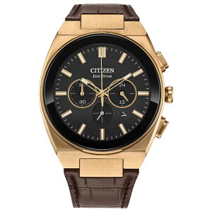 yz V`Y Y rv ANZT[ Citizen Men's Eco-Drive Axiom Gold Stainless Steel Chronograph Brown Leather Strap Watch - CA4583-01E Brown