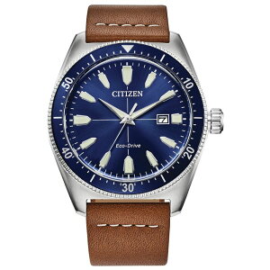 yz V`Y Y rv ANZT[ Citizen Men's Eco-Drive Brycen Stainless Steel Blue Dial Brown Leather Strap Watch - AW1798-03L Brown