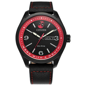 yz V`Y Y rv ANZT[ Citizen Men's Eco-Drive Marvel Here Comes Deadpool Black IP Stainless Steel Black Leather Strap Watch - AW0145-02W Black