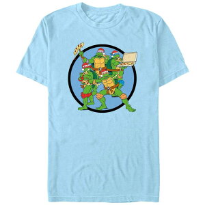 �A�j���L�����N�^�[ �����Y �g�b�v�X T�V���c �O���t�B�b�N Licensed Character Men's Teenage Mutant Ninja Turtles Christmas Pizza Graphic Tee Light Blue �u���[