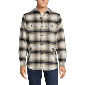 yz YGh Y WPbgEu] AE^[ Men's Lands' End Brushed Plaid Shirt Jacket Black Khaki Plaid
