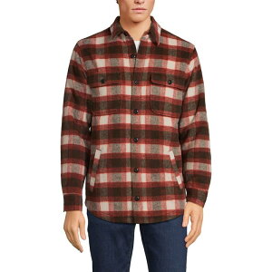 yz YGh Y WPbgEu] AE^[ Men's Lands' End Brushed Plaid Shirt Jacket Coffee Orange Plaid