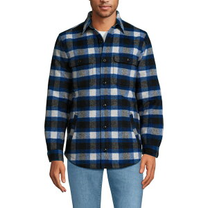yz YGh Y WPbgEu] AE^[ Men's Lands' End Brushed Plaid Shirt Jacket Steel Heather Blue