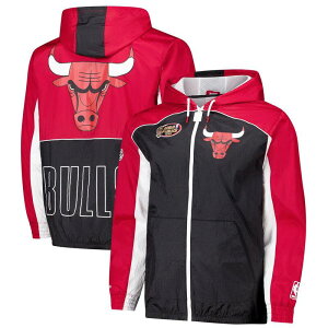 yz ~b`F&lX Y WPbgEu] AE^[ Men's Mitchell & Ness Black/Red Chicago Bulls Hardwood Classics Big Shot Premium Full-Zip Windbreaker Jacket Bul Black