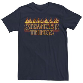 【送料無料】 ライセンス キャラクター メンズ Tシャツ トップス Men's Stranger Things Flaming Logo Graphic Tee Navy