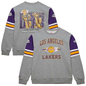 �~�b�`�F��&�l�X �����Y �g�b�v�X T�V���c �X�E�F�b�g Men's Mitchell & Ness Heather Gray Los Angeles Lakers Hardwood Classics All Over 4.0 Pullover Sweatshirt Lak Grey �O���[