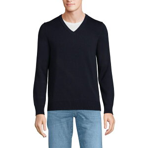 yz YGh Y jbgEZ[^[ AE^[ Men's Lands' End Fine Gauge Cotton V-Neck Sweater Radiant Navy