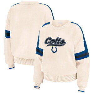 yz EFA oC G Ah[Y fB[X jbgEZ[^[ AE^[ Women's WEAR by Erin Andrews Cream Indianapolis Colts Stripe Pullover Sweater Clt Beige