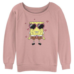 �j�R���f�I�� ���f�B�[�X �g�b�v�X T�V���c �p���c �O���t�B�b�N Juniors' Nickelodeon SpongeBob SquarePants Heart Shape Sunglasses Graphic Pullover Desert Pink �s���N