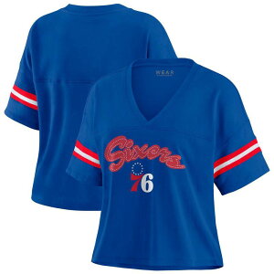 �E�F�A �o�C �G���� �A���h���[�Y ���f�B�[�X �g�b�v�X T�V���c V�l�b�N Women's WEAR by Erin Andrews Royal Philadelphia 76ers Color Block Boxy V-Neck T-Shirt 76r Blue �u���[