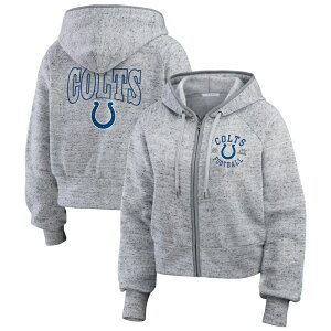 yz EFA oC G Ah[Y fB[X WPbgEu] AE^[ Women's WEAR by Erin Andrews Heather Gray Indianapolis Colts Speckled Fleece Cropped Full-Zip Hoodie Clt Grey