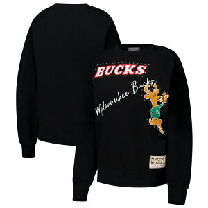 �~�b�`�F��&�l�X ���f�B�[�X �g�b�v�X T�V���c �X�E�F�b�g Women's Mitchell & Ness Black Milwaukee Bucks Hardwood Classics Home Team Pullover Sweatshirt Buk Black �u���b�N