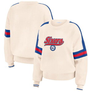 �E�F�A �o�C �G���� �A���h���[�Y ���f�B�[�X �A�E�^�[ �j�b�g�E�Z�[�^�[ Women's WEAR by Erin Andrews Cream Philadelphia 76erstripe Pullover Sweater 76r Beige �x�[�W��