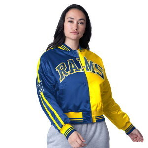 �X�^�[�^�[ ���f�B�[�X �A�E�^�[ �W���P�b�g�E�u���]�� �T�e�� �N���b�v�h Women'starteroyal/Gold Los Angeles Rams Zone Blitz Cropped Full-Snap Satin Jacket Lar Blue �u���[