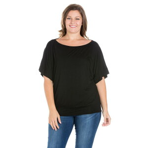 24 �Z�u���R���t�H�[�g ���f�B�[�X �g�b�v�X T�V���c �v���X�T�C�Y Plusize 24Seven Comfort Apparel Short Sleeve Dolman Top Black �u���b�N