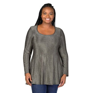 24 �Z�u���R���t�H�[�g ���f�B�[�X �g�b�v�X T�V���c �v���X�T�C�Y Plusize 24Seven Comfort Apparel Scoopneck Shimmery Long Sleeve Tunic Top Gold �S�[���h