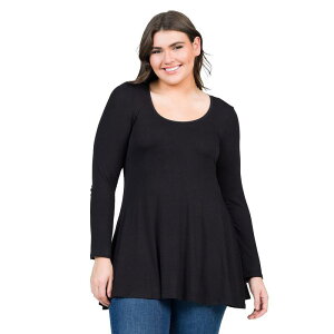 24 �Z�u���R���t�H�[�g ���f�B�[�X �g�b�v�X T�V���c �v���X�T�C�Y Plusize 24Seven Comfort Apparel Poised Long Sleeve Swing Tunic Top Black �u���b�N