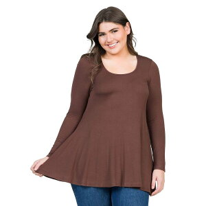 24 �Z�u���R���t�H�[�g ���f�B�[�X �g�b�v�X T�V���c �v���X�T�C�Y Plusize 24Seven Comfort Apparel Poised Long Sleeve Swing Tunic Top Brown �u���E��