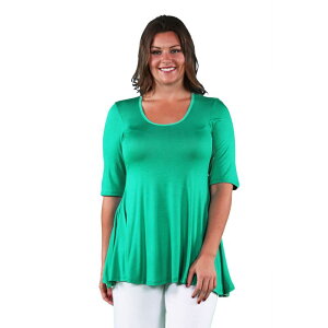 24 �Z�u���R���t�H�[�g ���f�B�[�X �g�b�v�X T�V���c �v���X�T�C�Y Plusize 24Seven Comfort Apparelbow Swing Tunic Top Grass