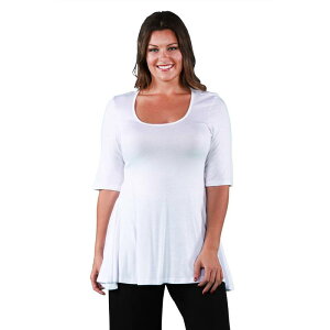 24 �Z�u���R���t�H�[�g ���f�B�[�X �g�b�v�X T�V���c �v���X�T�C�Y Plusize 24Seven Comfort Apparelbow Swing Tunic Top White �z���C�g
