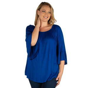 24 �Z�u���R���t�H�[�g ���f�B�[�X �g�b�v�X T�V���c �v���X�T�C�Y Plusize 24Seven Comfort Apparel Bell Sleeve Loose Fitunic Top Blue �u���[
