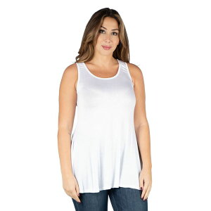 24 �Z�u���R���t�H�[�g ���f�B�[�X �g�b�v�X T�V���c �v���X�T�C�Y �m�[�X���[�u Plusize 24Seven Comfort Apparel Sleeveless Tunic Tank Top White �z���C�g