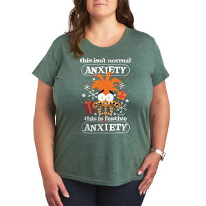 �f�B�Y�j�[ �s�N�T�[ ���f�B�[�X �g�b�v�X T�V���c �v���X�T�C�Y �O���t�B�b�N Disney / Pixar's Inside Out 2 Anxiety Plusize Festive Graphic Tee Heather Green �w�U�[