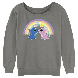 �f�B�Y�j�[ ���f�B�[�X �g�b�v�X T�V���c �O���t�B�b�N Disney's Lilo & Stitch Loving Rainbow Stitch And Angel Juniors' Graphic Pullover Gray Heather �O���[