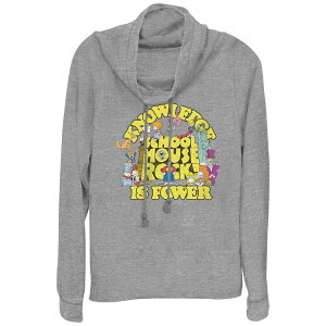 �f�B�Y�j�[ ���f�B�[�X �g�b�v�X T�V���c �O���t�B�b�N Disney'schoolhouse Rock! Knowledge Is Power Women's Cowlneck Graphic Lightweight Long Sleeve Gray Heather �O���[