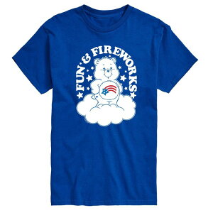 �A�j���L�����N�^�[ �����Y �g�b�v�X T�V���c �O���t�B�b�N Licensed Character Men's Care Bears American Fun Fireworks Graphic Tee Blue �u���[