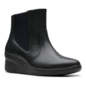 N[NX fB[X V[Y u[cECu[c AN U[ Clarksuttyn Rae Women's Leather Wedge Ankle Boots Black ubN