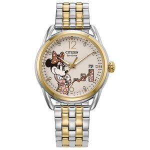 �V�`�Y�� ���f�B�[�X �A�N�Z�T���[ �r���v T�V���c Disney's Empowered Minnie Citizen Women's Eco-Drive Two Tone Stainlessteel Crystal Dial Accent Bracelet Watch - FE6084-70W Gold Silver �S�[���h
