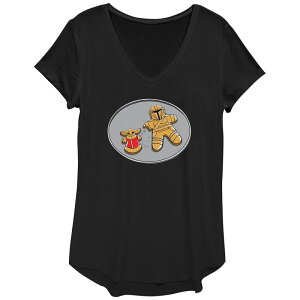 �X�^�[ �E�H�[�Y ���f�B�[�X �g�b�v�X T�V���c �O���t�B�b�N Women'star Wars The Mandalorian Grogu Gingerbread Cookies Graphic Tee Black �u���b�N