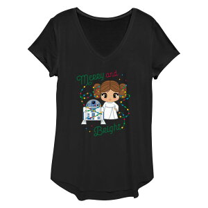 X^[ EH[Y fB[X gbvX TVc OtBbN Women'star Wars R2-D2 And Princess Leia Organa Merry And Bright Graphic Tee Black ubN
