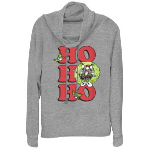 �A�j���L�����N�^�[ ���f�B�[�X �g�b�v�X T�V���c �O���t�B�b�N Licensed Character Women's Dr. Seuss The Cat In The Hat Christmas Wreatho Ho Cowlneck Graphic Lightweight Long Sleeve Gray Heather �O���[