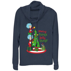 �A�j���L�����N�^�[ ���f�B�[�X �g�b�v�X T�V���c �O���t�B�b�N Licensed Character Women's Dr. Seuss Thing 1 And Thing 2 Merry Things Jolly Things Cowlneck Graphic Lightweight Long Sleeve Navy �l�C�r�[
