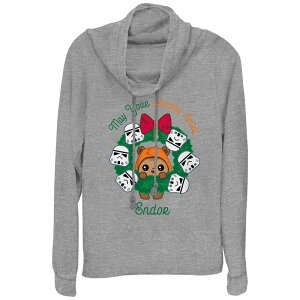 �X�^�[ �E�H�[�Y ���f�B�[�X �g�b�v�X T�V���c �O���t�B�b�N Women'star Wars Mayour Holiday Spirit Endor Cowlneck Graphic Lightweight Long Sleeve Gray Heather �O���[