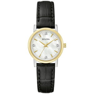 yz uo fB[X rv ANZT[ Bulova Women's Classic Two-Tone Stainless Steel Diamond Accent Black Leather Strap Watch - 98P225 Black