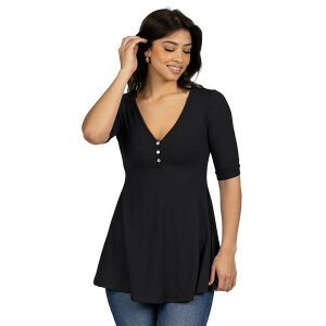 24 �Z�u���R���t�H�[�g ���f�B�[�X �g�b�v�X �V���c Women's 24seven Comfort Apparel Short Sleeve Tunic Top with Button Detail Black �u���b�N