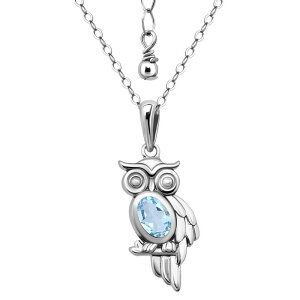 yz Aleure Precioso fB[X lbNXE`[J[Ey_ggbv ANZT[ Aleure Precioso Sterling Silver Owl Pendant Necklace Blue Topaz
