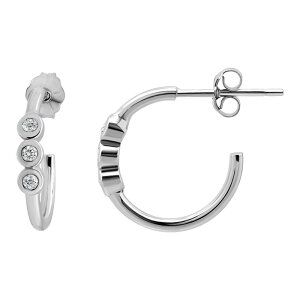 yz Aleure Precioso fB[X sAXECO ANZT[ Aleure Precioso Sterling Silver Cubic Zirconia Station Trio 15 mm Hoop Earrings Sterling