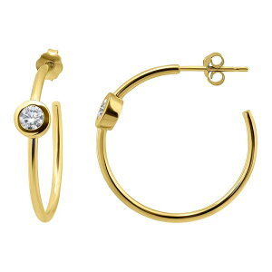 Aleure Precioso ���f�B�[�X �A�N�Z�T���[ �s�A�X�E�C�������O Aleure Precioso Sterling Silver Cubic Zirconia 25 mm C-Hoop Earrings Gold Tone �S�[���h