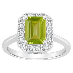 yz Celebration Gems fB[X O ANZT[ Celebration Gems Sterling Silver Emerald Cut Gemstone Halo Ring Peridot