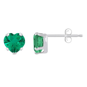 yz Celebration Gems fB[X sAXECO ANZT[ Celebration Gems 10k White Gold 5 mm Heart Shape Gemstone Stud Earrings Created Emerald