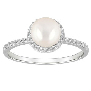 yz Celebration Gems fB[X O ANZT[ Celebration Gems 10k White Gold Round Freshwater Cultured Pearl & Lab-Created White Sapphire Halo Ring 10k White Gold