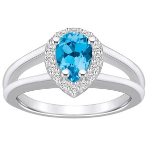 yz Alyson Layne fB[X O ANZT[ Alyson Layne 10k White Gold Pear Shape Gemstone 1/6 Carat T.W. Diamond Halo Ring Blue Topaz