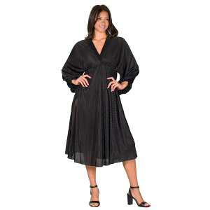 24 �Z�u���R���t�H�[�g ���f�B�[�X �g�b�v�X �����s�[�X V�l�b�N �~�f�B �G���p�C�A Women's 24Seven Comfort Apparel V-Neck Empire Waist Bishop Sleeve Midi Dress Black �u���b�N