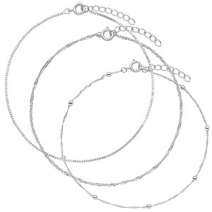 yz v[Y fB[X uXbgEoOEANbg ANZT[ PRIMROSE Silver Tone Beads Station Singapore Chain Box Chain & Singapore Chain Anklet Trio Set Silver Tone