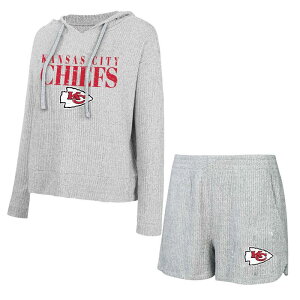 Aufbh fB[X A_[EFA iCgEFA TVc V[gpc p[J[ Unbranded Women's Conceptsport Gray Kansas City Chiefs Juniper Long Sleeve Hoodie T-Shirt & Shortset Chf Grey O[