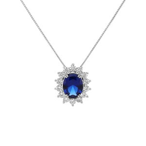 yz v[Y fB[X lbNXE`[J[Ey_ggbv ANZT[ PRIMROSE Sterling Silver Cubic Zirconia & Simulated Sapphire Flower Halo Pendant Necklace Silver Tone Blue
